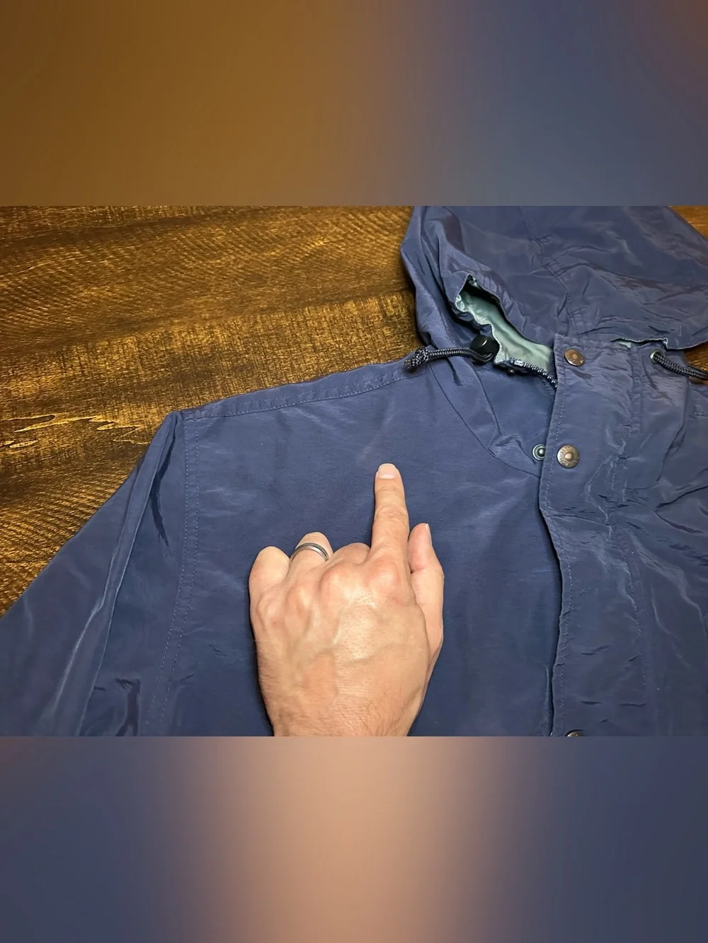 VTG Woolrich Men's Nylon Solid Blue Coat Full Zip Jacket-Large - Picture 4 of 14